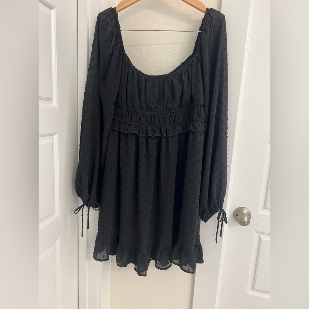 Altar’d State Black Sheer Long Sleeve Dress with Polkadots, Size L - Picture 2 of 6